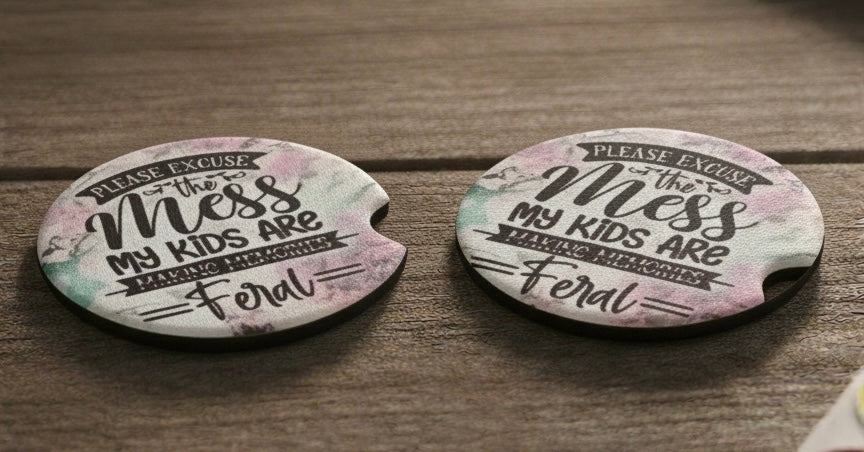 Car coasters- please forgive the mess my kids are feral