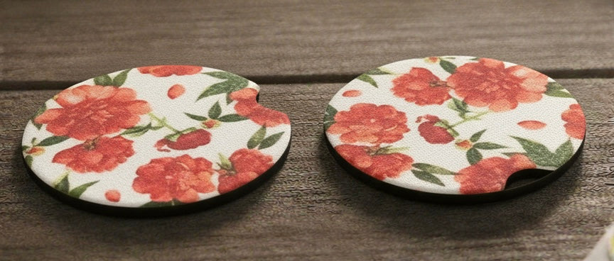 Car coasters- red flowers
