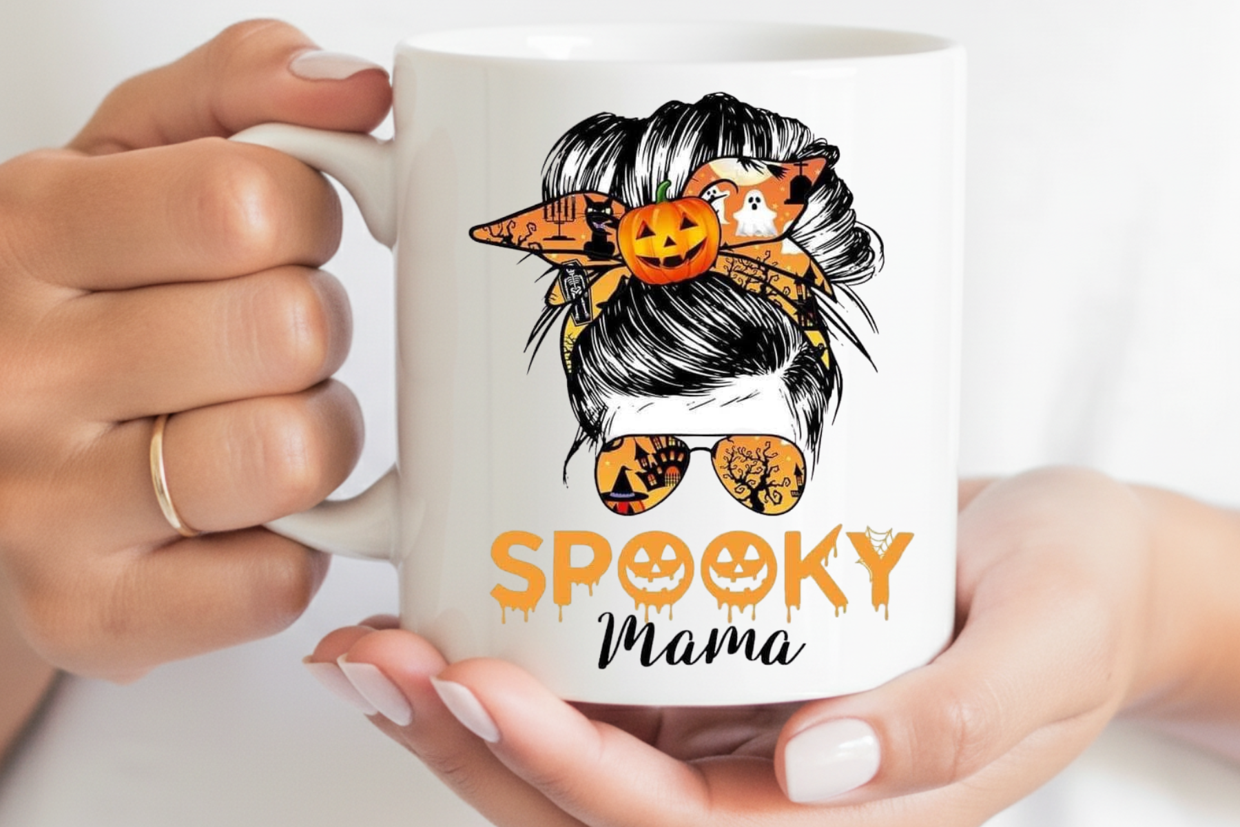 Ceramic mug - Spooky mama messy bun