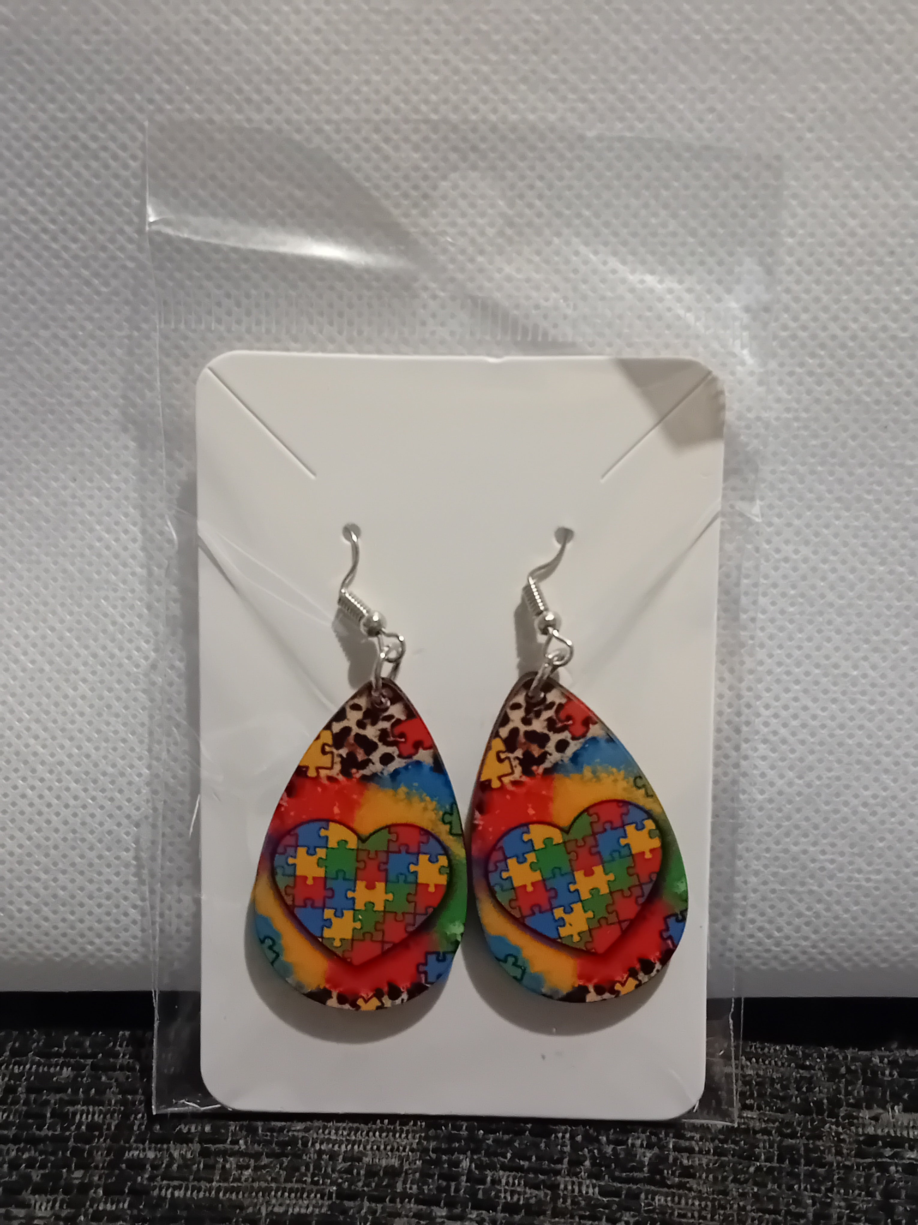 MDF wooden teardrop earrings- autism awareness